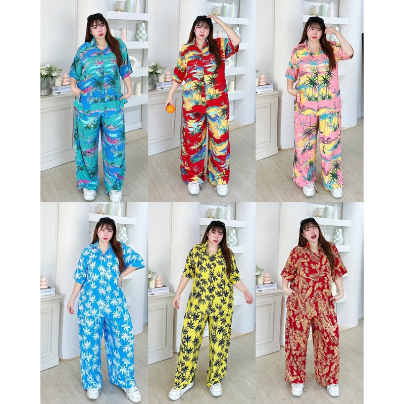 Beach set ชุดเซ็ทเสื้อเชิ้ต+กางเกงขายาว อก 40-60”