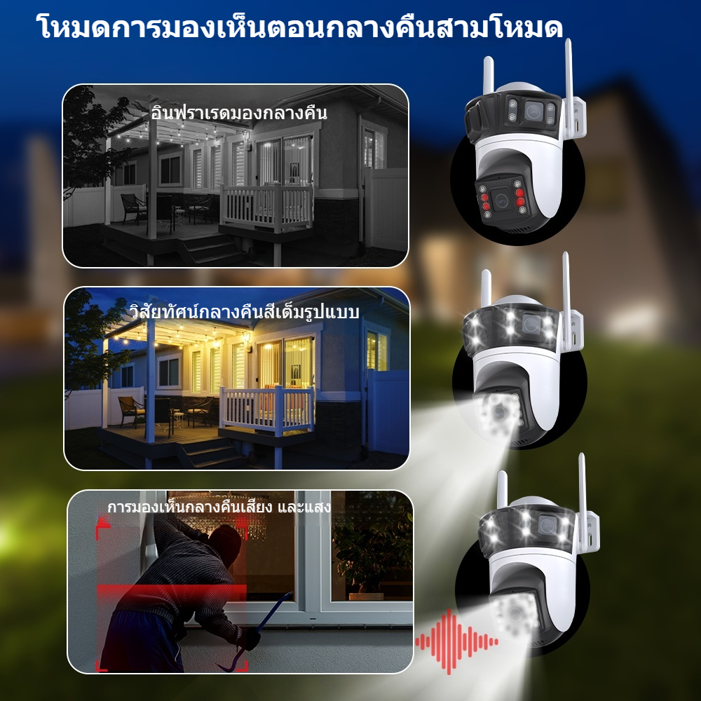 ICSEE 12MP 3 เลนส์ 6K  ซูมกลางแจ้งกล้องวงจรปิดกันน้ำไร้สาย WIFI กล้องสมาร์ท 355 สัญญาณเตือนการเฝ้าระวัง PTZ ควบคุมกล