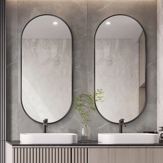 KATIFIA กระจกห้องน้ำ กระจกติดผนัง กระจกห้องน้ำทรงรี โครงอลูมิเนียมหนา กระจก HD สีเงิน 40*60/50*70CM