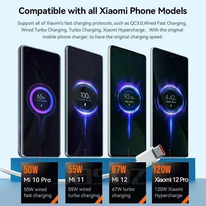 Jasoz สายชาจแบตเร็ว Type C 120W/6A Cable Fast Charging รับประกัน 1 ปี เข้ากันได้กับสมาร์ทโฟน Xiaomi thumbnail 4