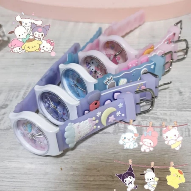 ⌚️สินค้าพร้อมส่งในไทย🌸Sanrio นาฬิกาข้อมือ สายซิลิโคน กันน้ํา คุณภาพสูง สีมาการอง ลายการ์ตูน สําหรับเด็กนักเรียน