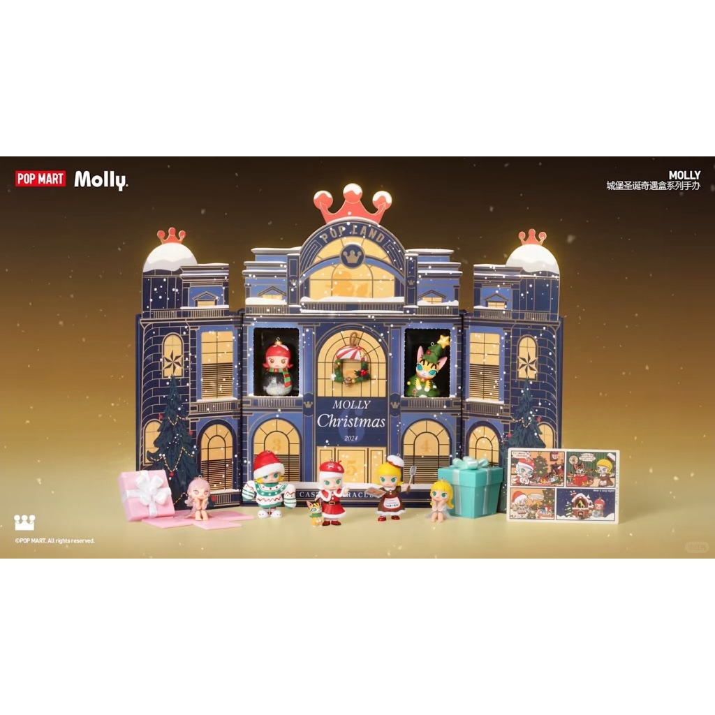 (ลด30%) POPMART MOLLY Castle Christmas Adventure Box Series Figures โมเดล มอลลี่ คริสต์มาส เจาะหัวมาแล้ว พร้อมห้อย