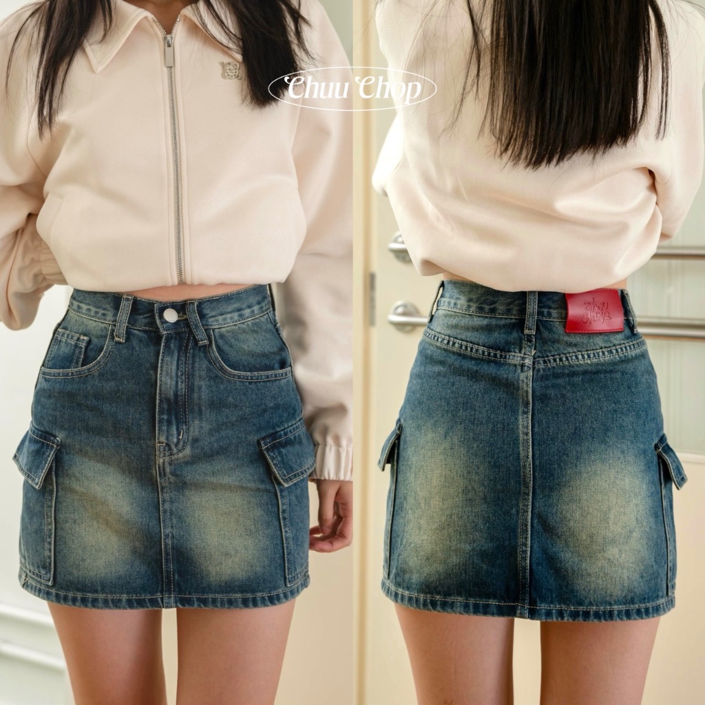 chuuchop(C8800)Naughty denim skirt กระโปรงยีนส์คาร์โก้สั้น