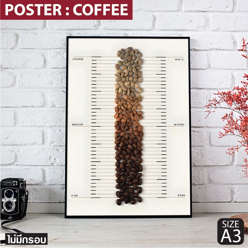 โปสเตอร์กาแฟ การคั่วเมล็ดกาแฟสีต่างๆ Coffee สำหรับตกแต่งร้านกาแฟ ตกแต่งห้อง (A3)