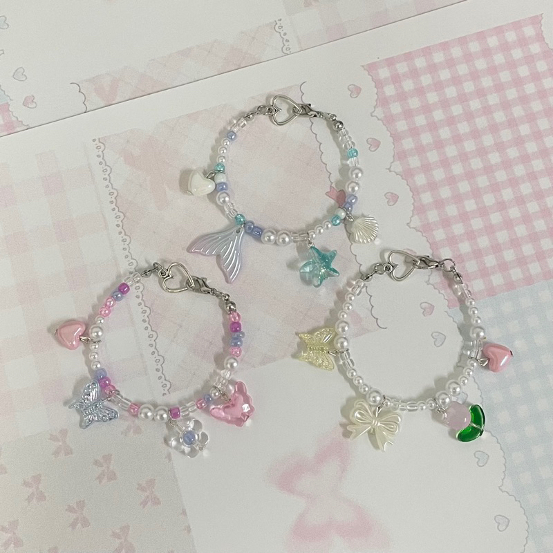Callmeninety - สร้อยข้อมือลูกปัดแบบมีจี้ห้อย🧸🎀🧽🧤✨