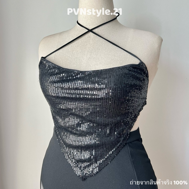 (ไซส์ใหญ่) เสื้อสายเดี่ยวสามเหลี่ยมเปิดหลังสายผูก อก 36-48
