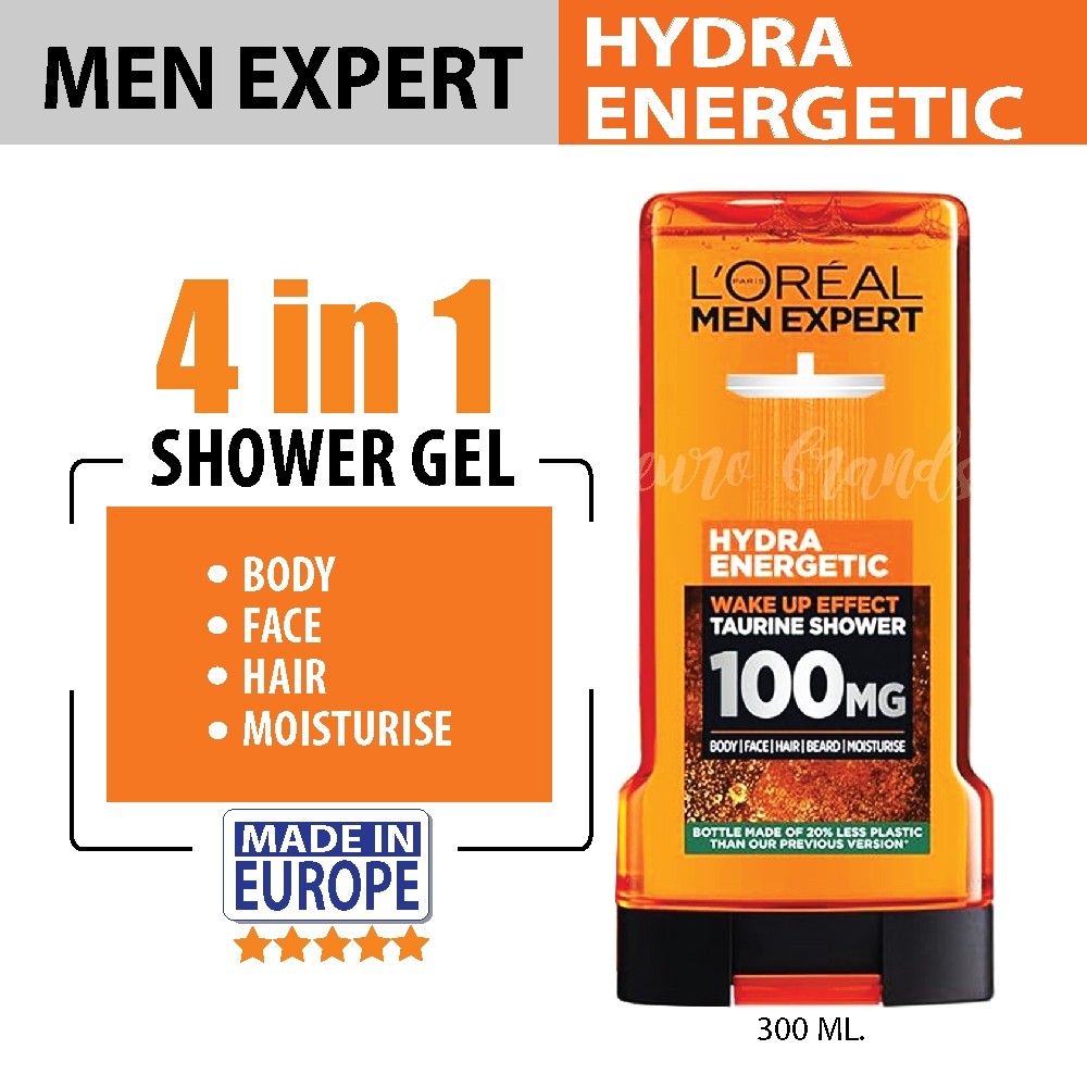 Exp.03/2027 L'Oreal Men Expert Hydra Enegetic 4 in 1 Top to Toe Shower Gel 300 ml. เจลอาบน้ำ 4 in 1 