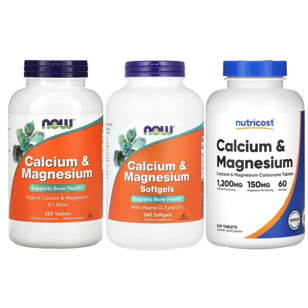 (ส่งออกภายในวัน) NOW Foods / Nutricost, Calcium & Magnesium, 250 Tablets / 240 Softgels / 240 Tabs. Bone Strength