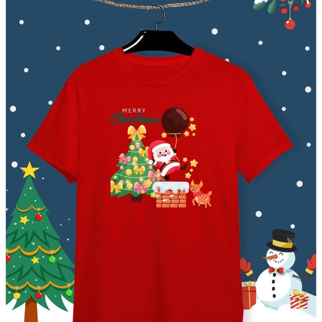 เสื้อยืดวันคริสต์มาส Merry Christmas X'Mas เซนตาครอส ผ้าคอตตอน หนานุ่ม งานสกรีน DFTเรียบเนียนไปกับเนื้อผ้า สีสันสดใส