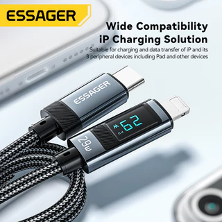 Essager Type-C to L PD29W สายเคเบิลข้อมูลจอแสดงผลดิจิตอล USB2.0 ลวดถัก มาพร้อมกับ Velcro for ip