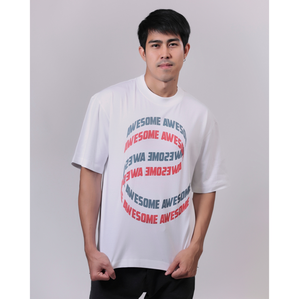 OV024 เสื้อยืดแขนสั้น โอเวอร์ไซค์ สกรีนลายกราฟฟิค ทรงสวย Awesome sport