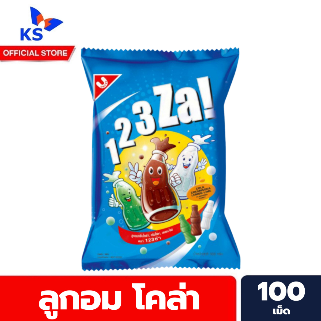 123 ซ่า ลูกอม รวมรส ซองสีฟ้า 100 เม็ด (6386) 123 Za Cola Cream Soda Lemon Lime