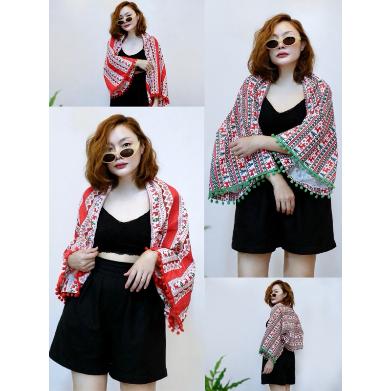 เสื้อคลุมลายคริสต์มาสผ้าฝ้ายพิมพ์ลาย