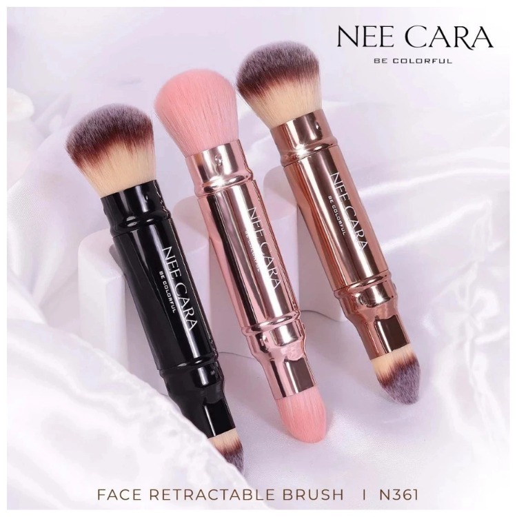 N361 แปรง 2 หัว NEECARA FACE RETRACTABLE BRUSH ปัดแก้มและเกลี่ยรองพื้น ขนอัดแน่น นุ่ม