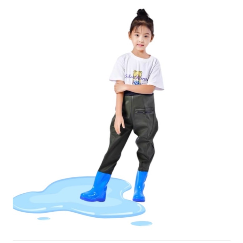 รองเท้าบูท กันน้ำ เชื่อมต่อติดกับกางเกงpvc เหมาะกับลุยน้ำ สำหรับเด็ก