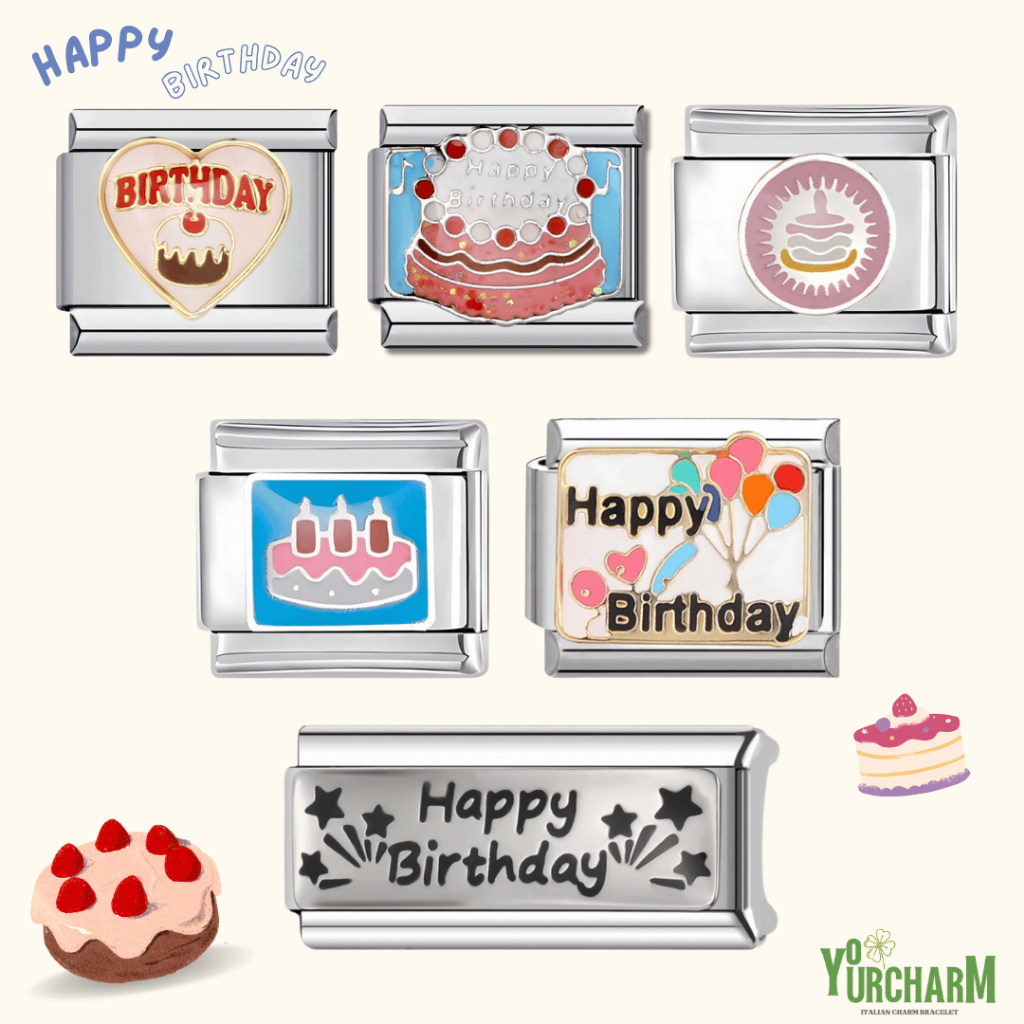 yourcharm italian charm bracelet อิตาเลี่ยนชาร์มราคาต่อ 1 ชิ้น สร้อยข้อมือเลือกลายเอง set:birthday