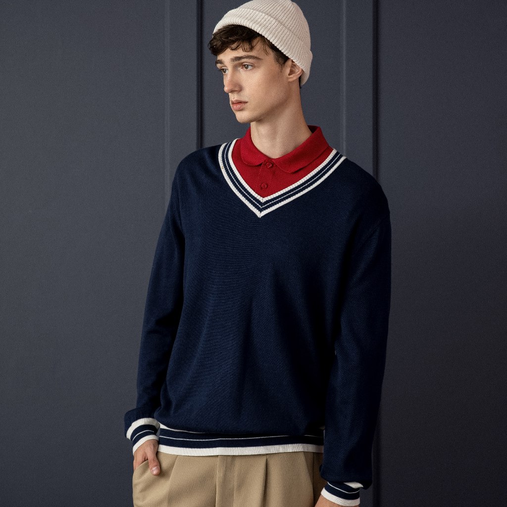 OASIS เสื้อสเวตเตอร์ เสื้อไหมrพรม เสื้อแขนยาว คอปก ผ้าไม่หนา รุ่น MSW-4615 สีกรม ขาว ดำ