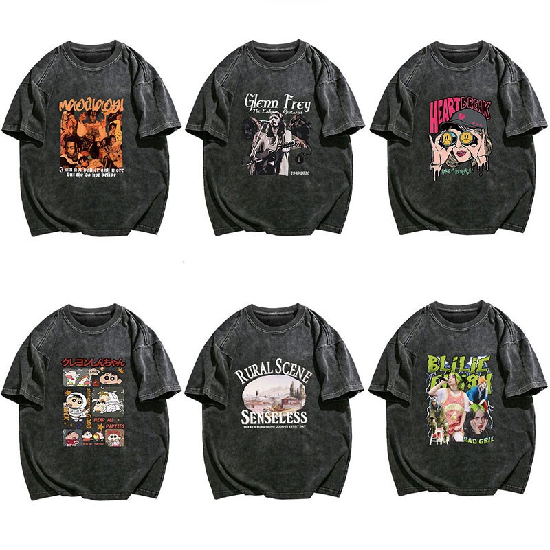 เสื้อยืดฟอกวินเทจผู้หญิงและผู้ชาย ผ้าคอตตอน 100% oversize เสื้อผ้าแฟชั่น เสื้อโอเวอร์ไซส์สไตล์เกาหลี สกรีนลายเท่ ฮิปฮอป
