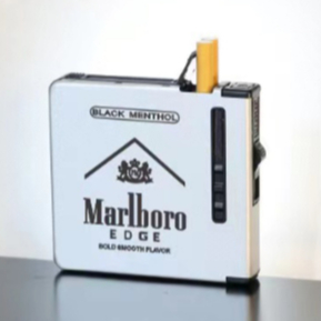 กล่องใส่บุหรี่ 2 IN 1 กล่องเก็บบุหรี่ ไฟฟู่พร้องไฟสีแดง กันกระแทก อลูมิเนียมทนทาน 20 มวน ลาย MarlBor