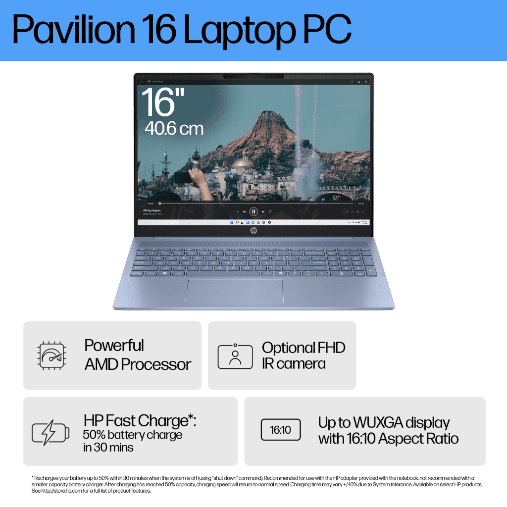 [จอใหญ่ 16" WUXGA] HP Pavilion 16 | Ryzen7-8840U | AMD Radeon | 16GB/512GB | Win11+MS21 16-ag0029AU