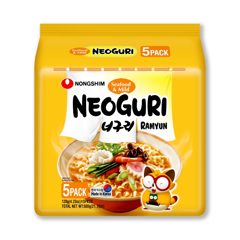 [แพ็ค 5 ซอง] Nongshim นอกูรีซีฟู้ด แอนด์ไมลด์รามยอน (บะหมี่กึ่งสำเร็จรูปรสอาหารทะเล)