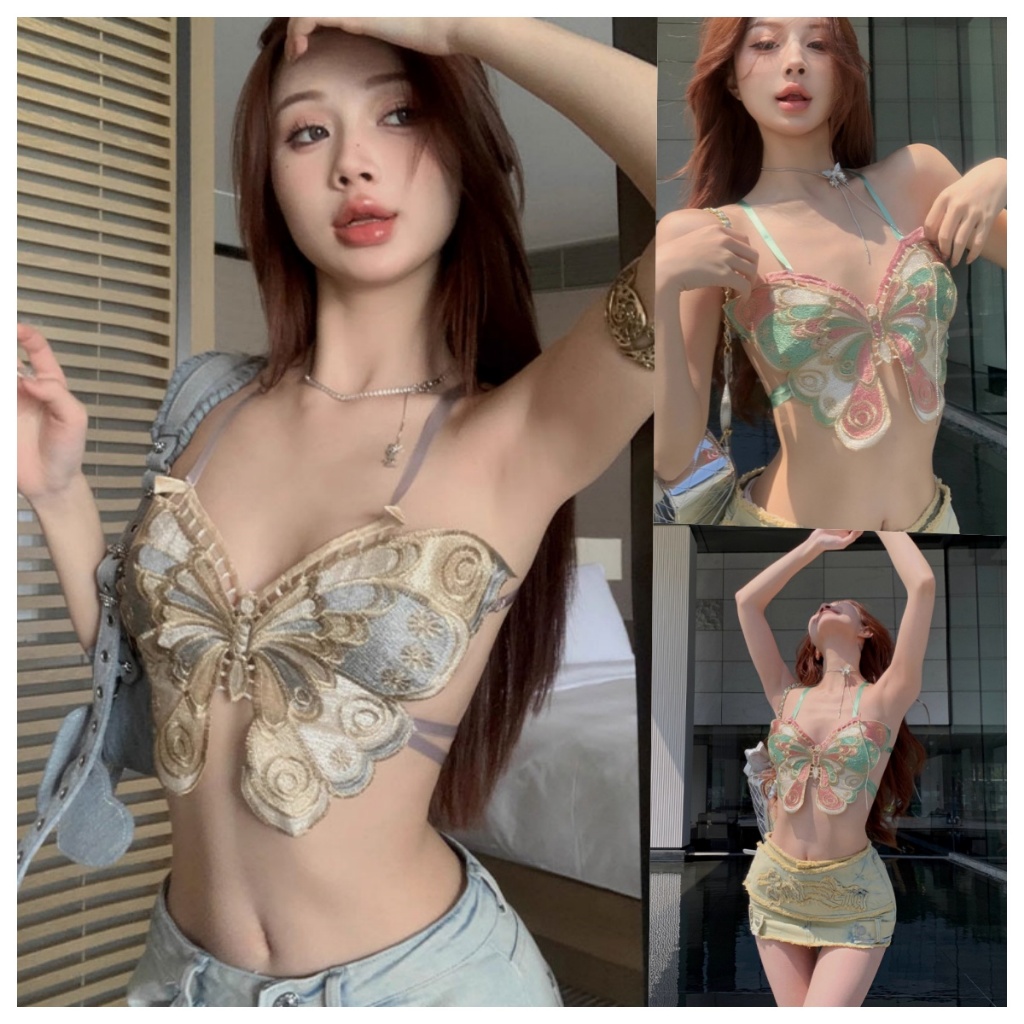 sexy lady💗💗บิกินี่ท็อป ผ้าถัก รูปร่างผีเสื้อ😍สไตล์เซ็กซี่ เว้าหลัง🚚ส่งไวจากไทย
