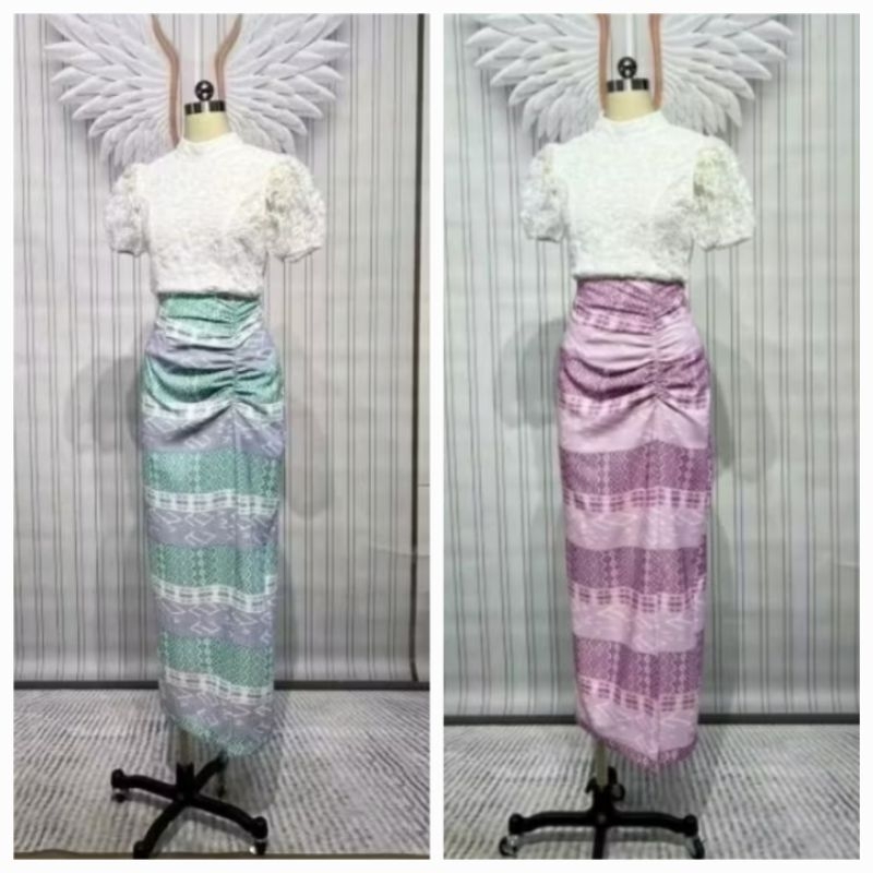 155 มี2xl,3xl[ปกติ]เซตเสื้อลูกไม้กระโปรงลายไทย
