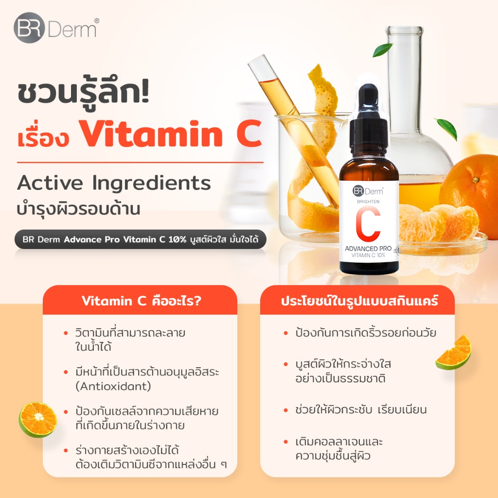 BR Derm Advanced Pro Vitamin C 10% 25 ml. | บีอาร์เดิร์ม แอดวานซ์ โปร วิตามิน ซี 10% 25 มล.exp2/26 - รูปที่ 2