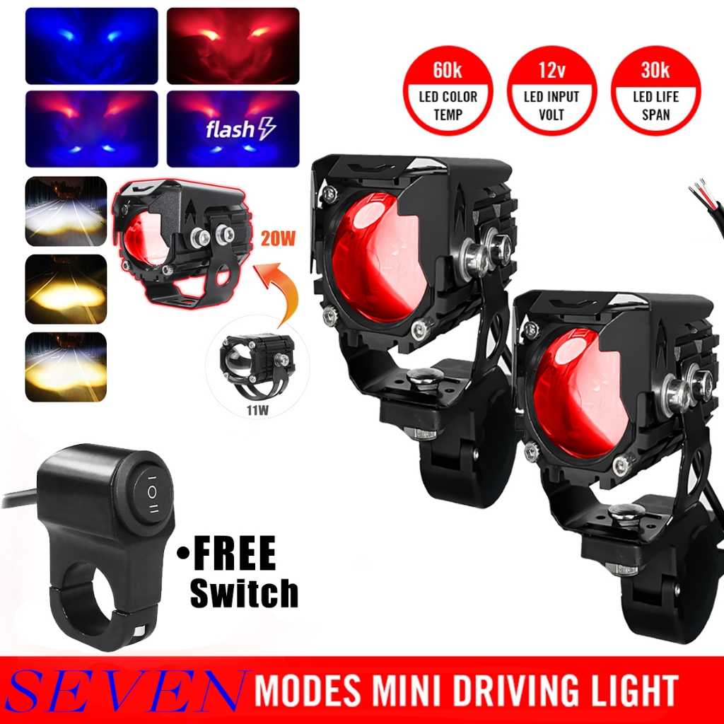 7 โหมด ไฟขับรถขนาดเล็ก อัพเกรดคู่ (2 ชิ้น) LED High Beam และลำแสงต่ำพร้อมกระพริบ Universal