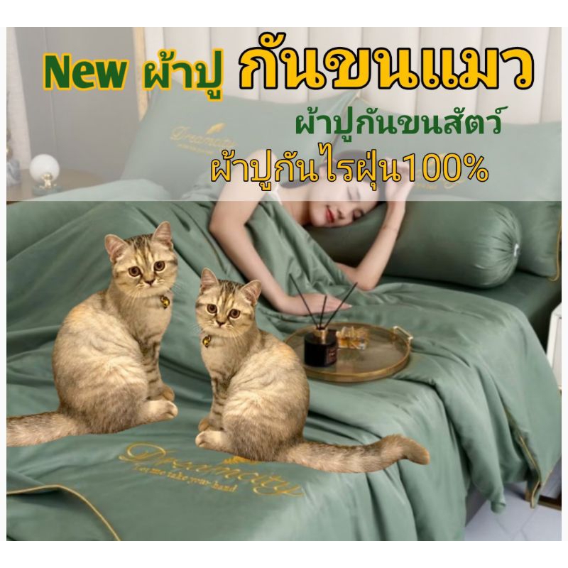 ผ้าปูที่นอนผ้าแพรเกรดพรีเมี่ยมกันขนแมวกันไรฝุ่นเซต6ชิ้นรวมผ้านวม