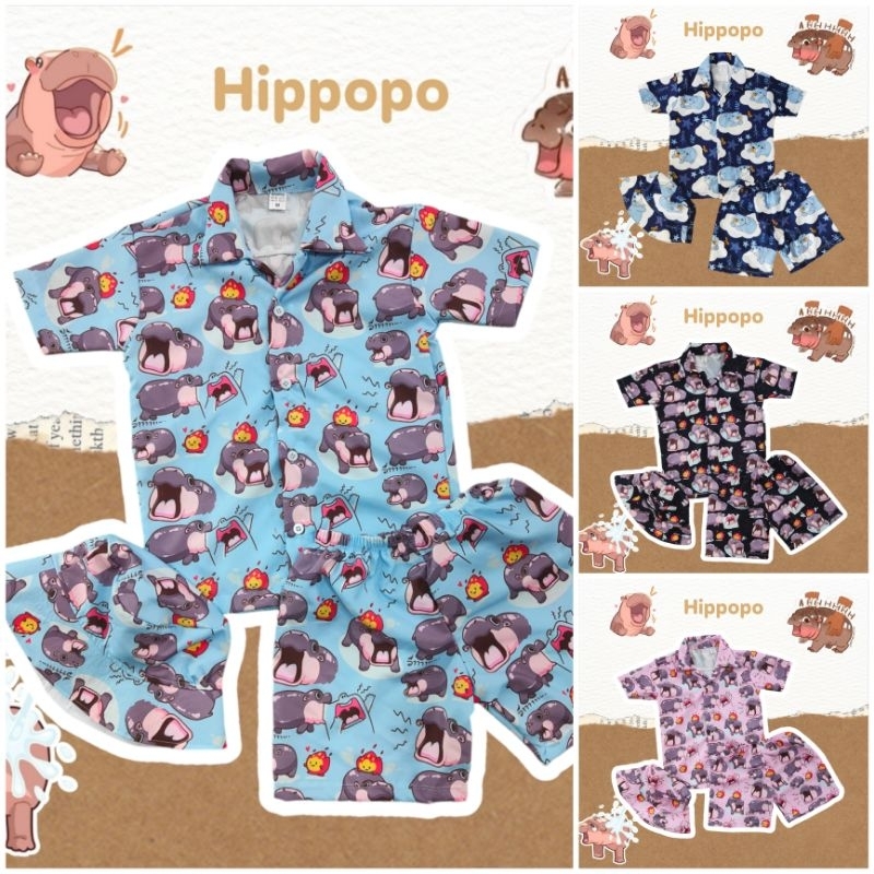 พร้อมส่ง ชุดฮิปโปโปเสื้อแขนสั้น กางเกงขาสั้นเด็ก (ไม่รวมหมวก)