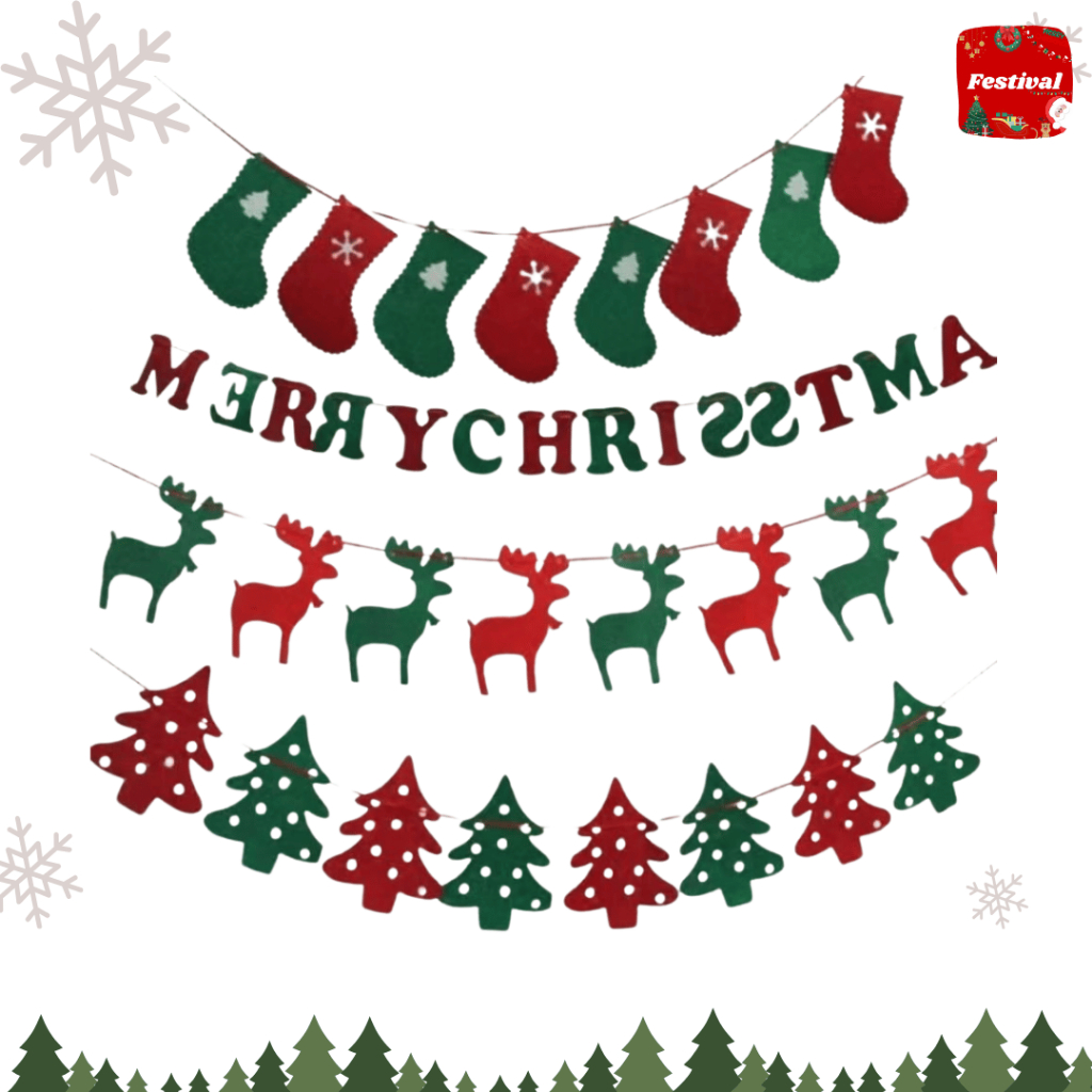 ธงแขวนตกแต่งคริสต์มาส Merry Chrisrmas ตกแต่งเทศกาลคริสต์มาส
