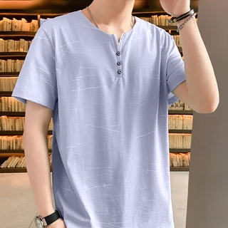 LHSunday ขายดี เสื้อผู้ชาย เสื้อแขนสั้นคอแต่งกระดุม ผ้ายืด เนื้อดีไม่ร้อนลายหินอ่อนเท่ๆ โทนสีสุภาพ แบบแมนๆ ใส่สบาย