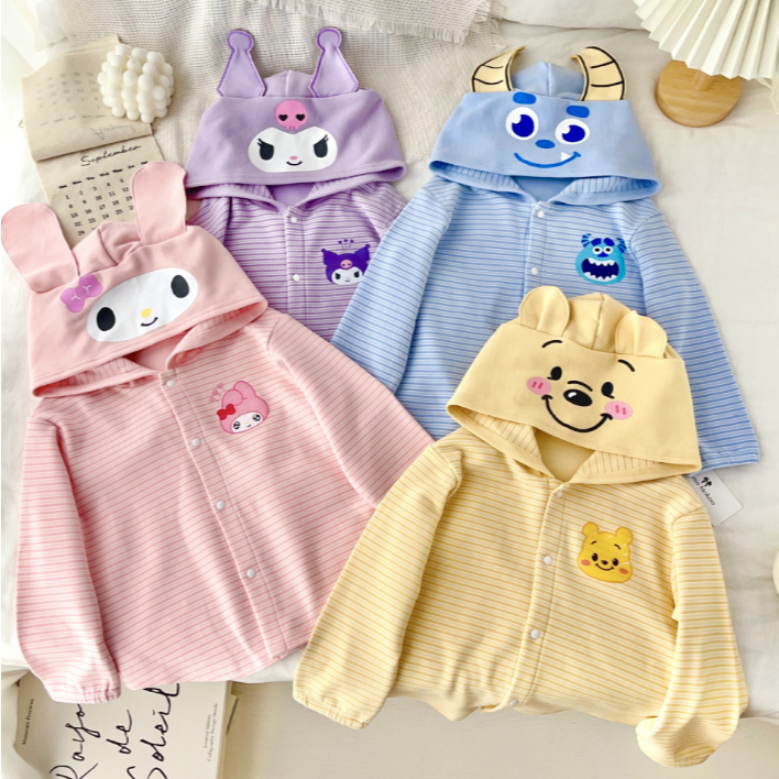 พร้อมส่ง 🇹🇭 เสื้อแจ็กเก็ต เสื้อกันหนาว มีฮู้ด สำหรับเด็ก กระดุมหน้า พิมพ์ลายการ์ตูนน่ารัก