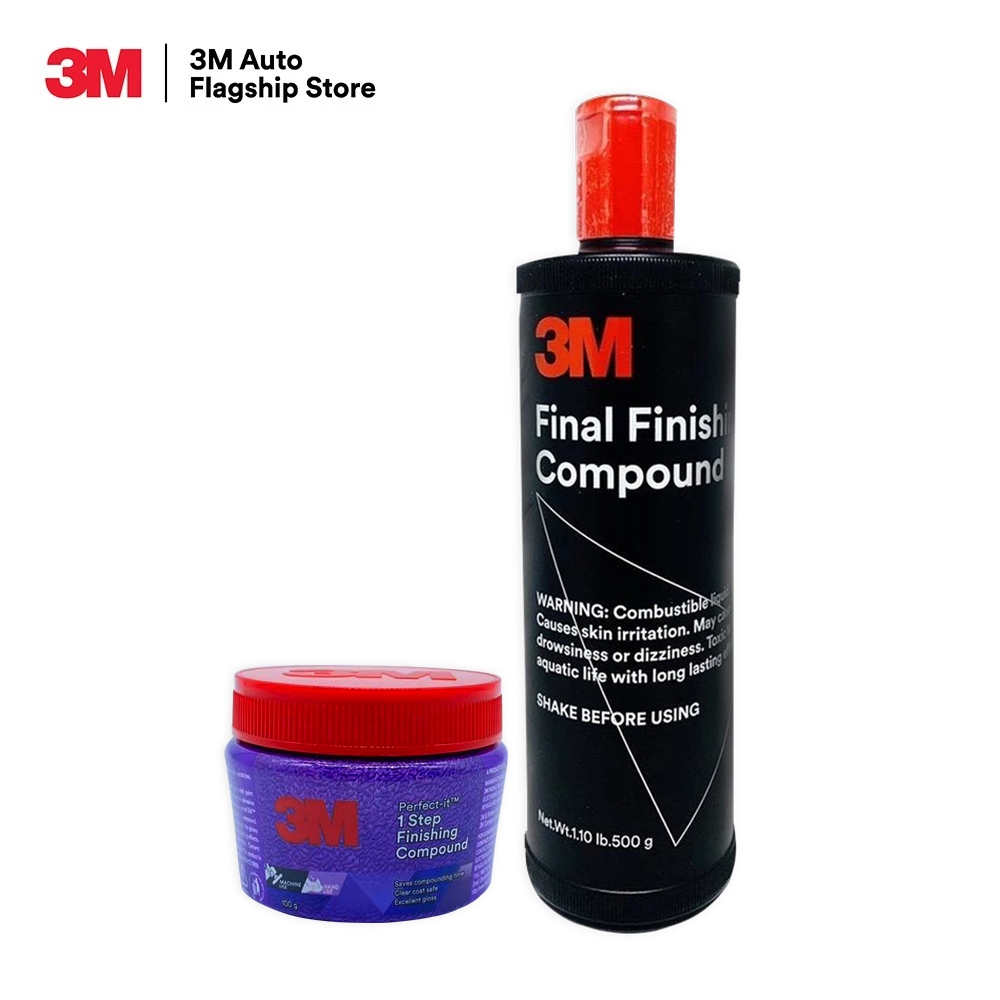 3M PERFECT-IT II 1 STEP น้ำยาขัดสี ลบรอยขนแมว ขนาด 100 กรัม + 3M น้ำยาขัดเงาสีรถ (ขั้นตอนเดียว) Final Finishing