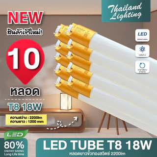 ชุด 10 หลอด หลอดไฟขั้วสวิตซ์ พร้อมใช้ LED T8 18W ความยาว 120cm 10 หลอด แสงสีขาว Daylight 6500K ใช้งานไฟบ้าน AC 220V led