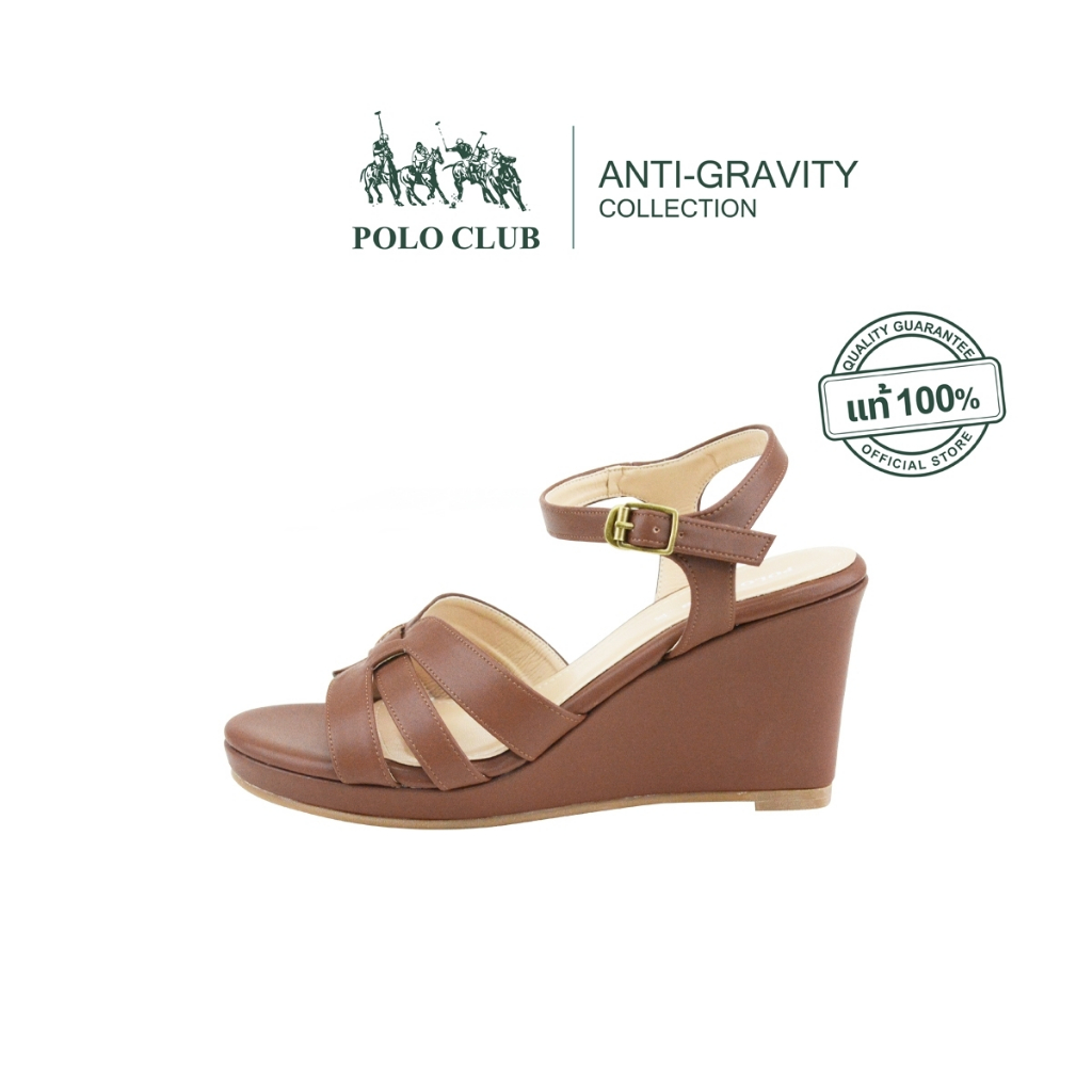 POLO CLUB รองเท้าแตะรัดส้น รุ่นP2821 สีน้ำตาล | รองเท้ารัดส้นผู้หญิง สูง2.5นิ้ว