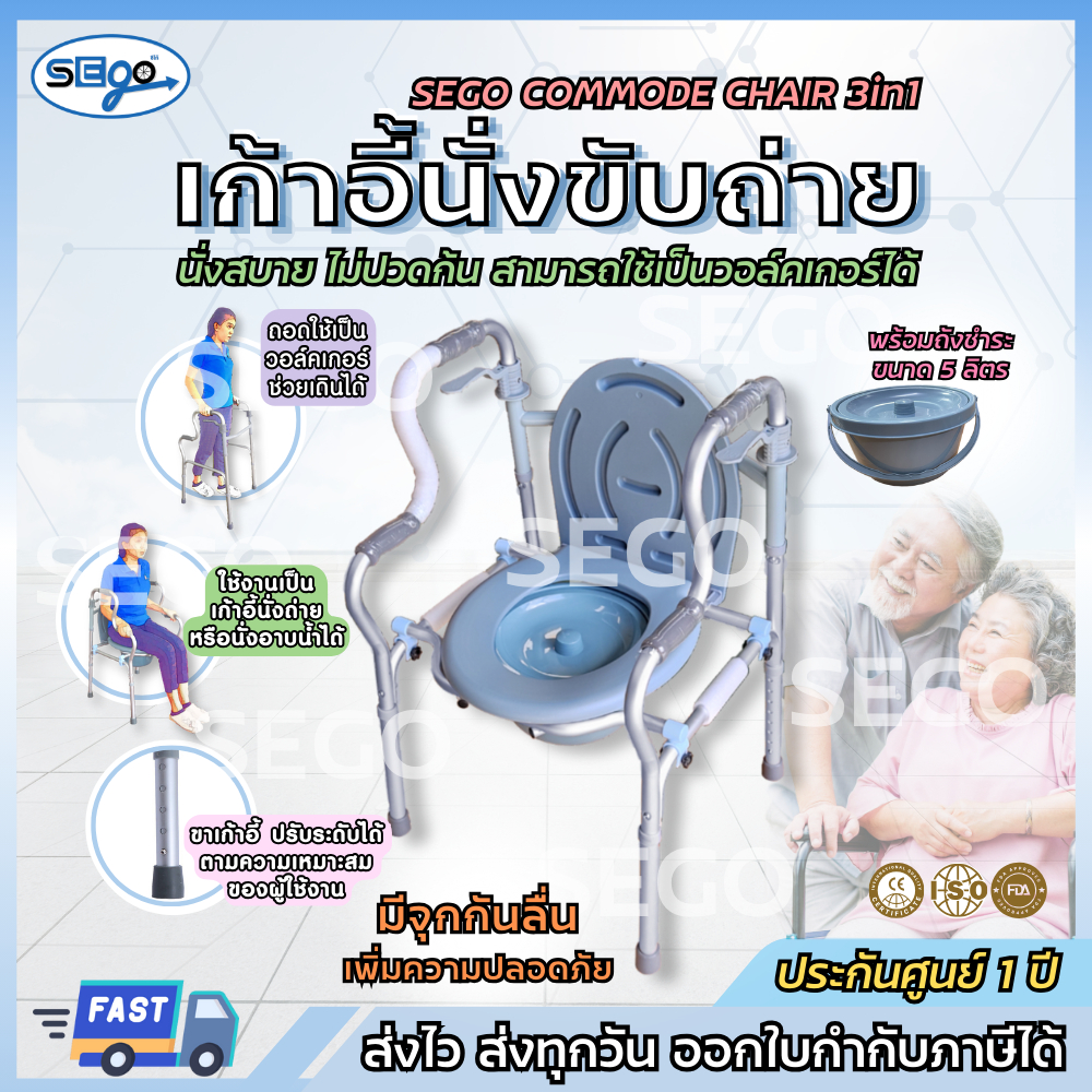 เก้าอี้นั่งถ่าย 3in1 SEGO (JL9633L) (วอล์คเกอร์+เก้าอี้นั่งถ่าย+เก้าอี้อาบน้ำ)