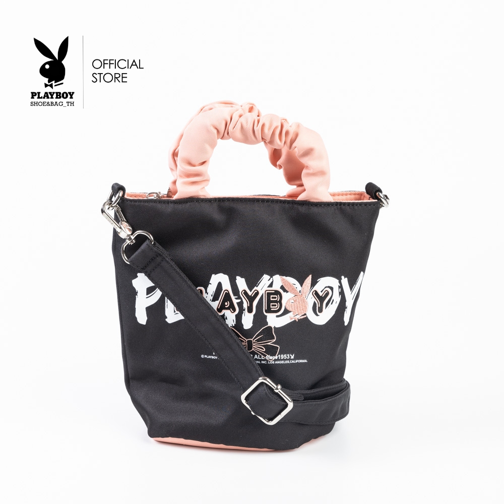 PLAYBOY รุ่นRibbon bag กระเป๋าสะพายข้างผู้หญิง รหัสST-BS244PB119 ดีไซน์ทรง Bucket Bag มี2สี Soot black และ Crepe pink