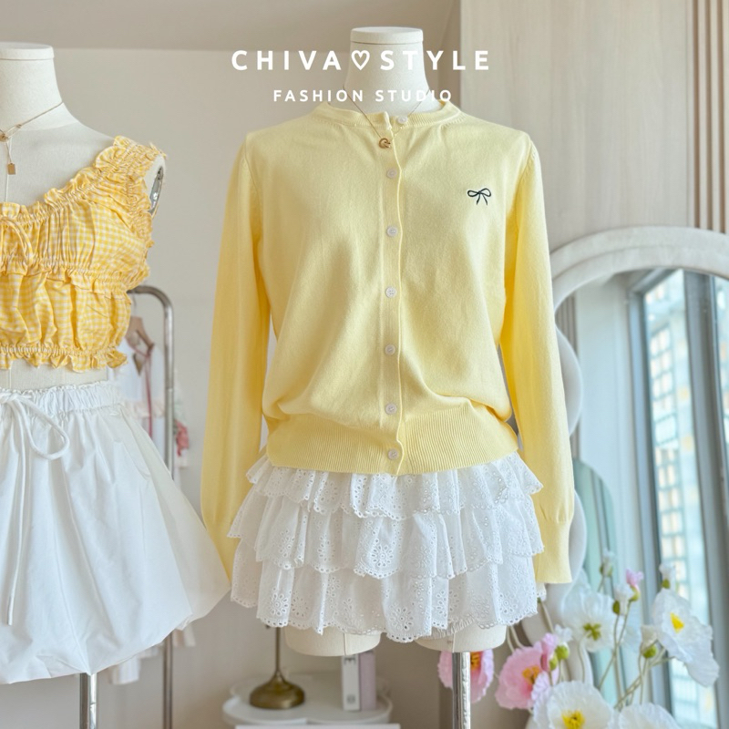 -𝐂𝐡𝐢𝐯𝐚- พร้อมส่ง Basic cardigan | เสื้อแขนยาวไหมพรม เสื้อคลุม คาร์ดิแกนปักโบว์(ผ้าหนา)**