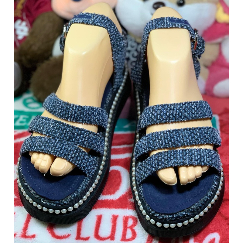 รองเท้ารัดส้น ผ้าทวิส Chanel Sandals size36 มือ2 ⛸️