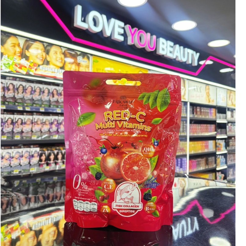 [1ห่อ x 30ซอง] เรดซี มัลติวิตามิน RED C Multi Vitamins FAIICAWAII คอลลาเจนแม่ฝ้าย บำรุงผิว ผม เล็บ