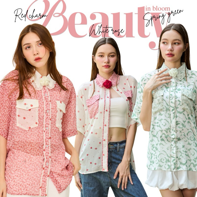 Chita studio-Beauty in bloom collection เสื้อเชิ้ตแขนสั้นแถมฟรีโชคเกอร์โคร์เชต์