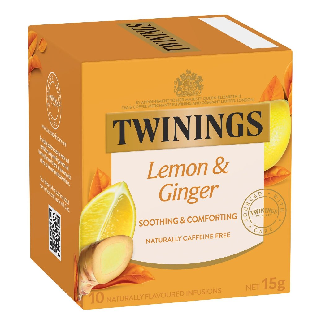 Twinings Tea Bags Lemon & Ginger 10 Pack  (Individually wrapped)/ชาทไวนิงส์ มะนาวและขิง บรรจุซอง 10 ซอง