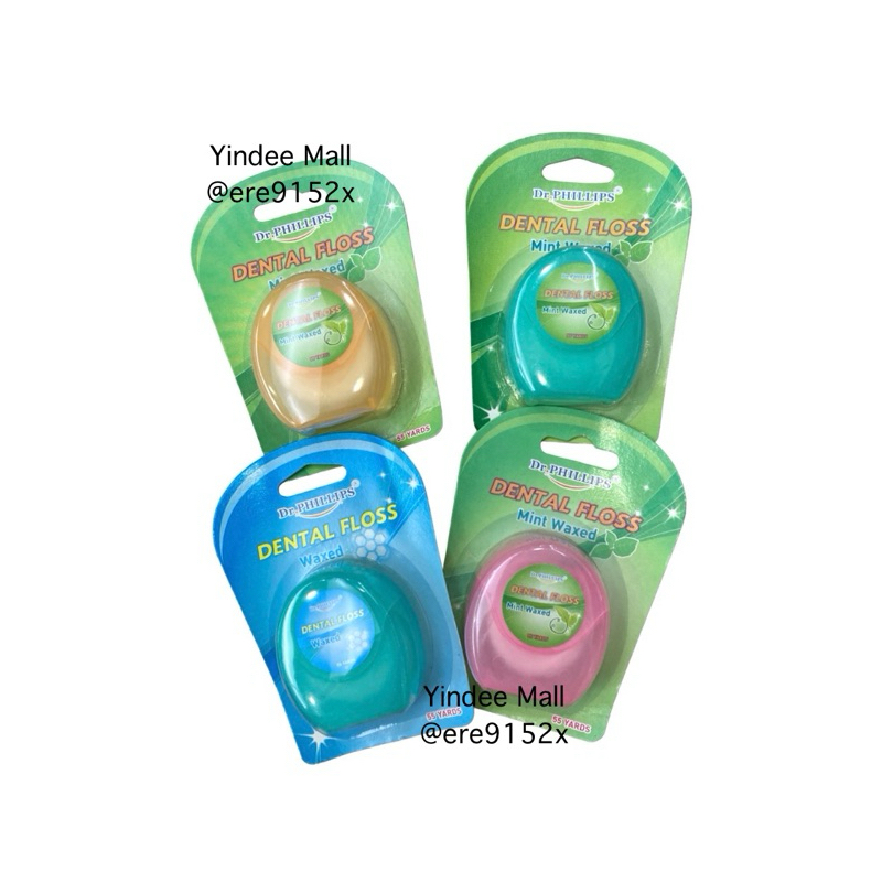 ไหมขัดฟัน Dr.Phillips Mint Waxed Floss ความยาว 55 หลา เส้นใยมีความเหนียว ใช้งานง่าย สีสันสวยงาม