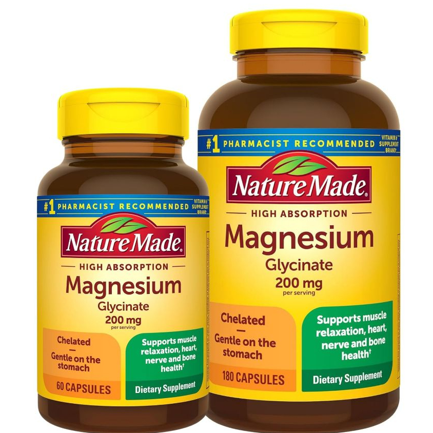 Magnesium (Bisglycinate)  Glycinate 200 mg per serving, Magnesium Supplement for Muscle, Heart, Nerve and Bone Support