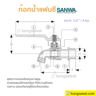 ก๊อกบอลแฟนซี SUNWA ขนาด 1/2″ (4 หุน) ไม่เป็นสนิม ทนทาน