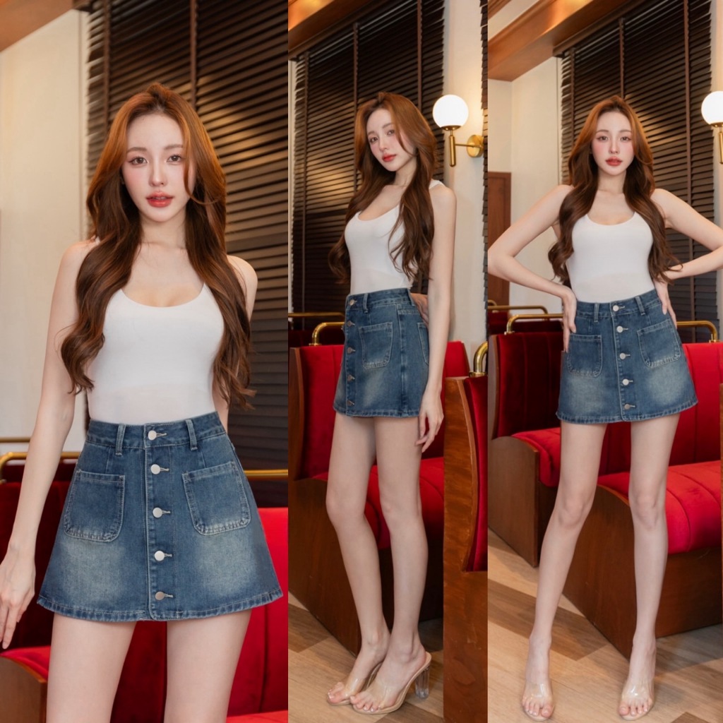 ST803 SistaDenim กระโปรงยีนส์สั้น ดีไซน์กระดุมหน้า