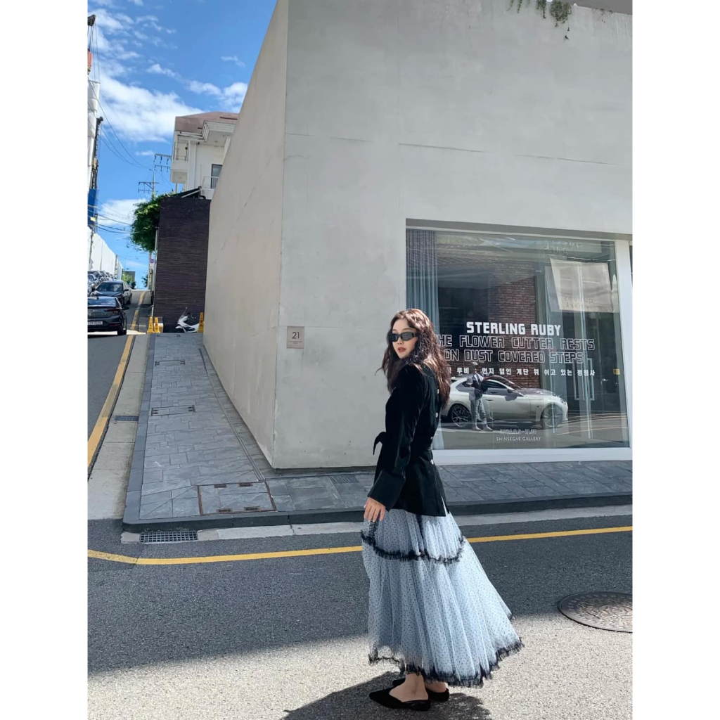 Mogwany พรี Selena Skirt กระโปรงยาวทรงสวย 2 สี ฟ้า, ครีม สวยมาก แมทช์ง่าย ใส่เที่ยวสวยมากๆค่า
