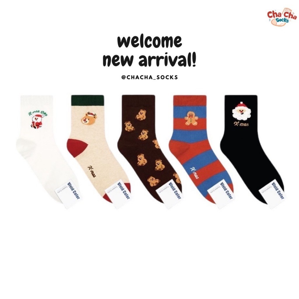 Chacha socks - ถุงเท้าข้อยาว Christmas Socks แบรนด์ Vivid Color ถุงเท้าเกาหลี
